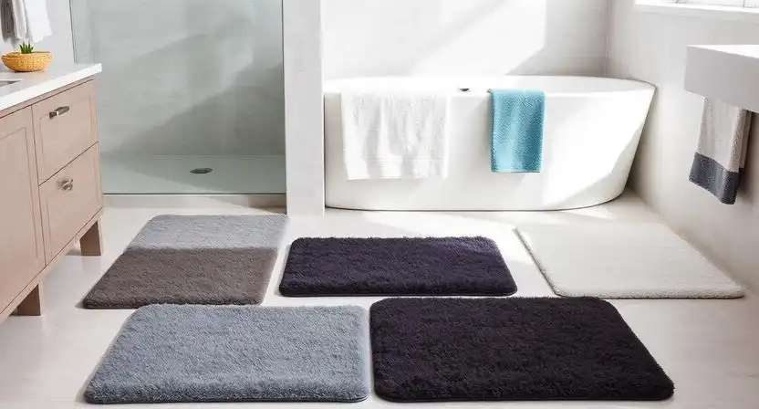 Quick-drying bath mat placed beside a modern bathtub with a clean and comfortable bathroom interior