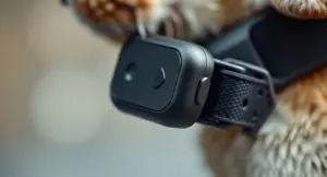 GPS tracker attached to a dog collar for tracking a pet without a monthly subscription