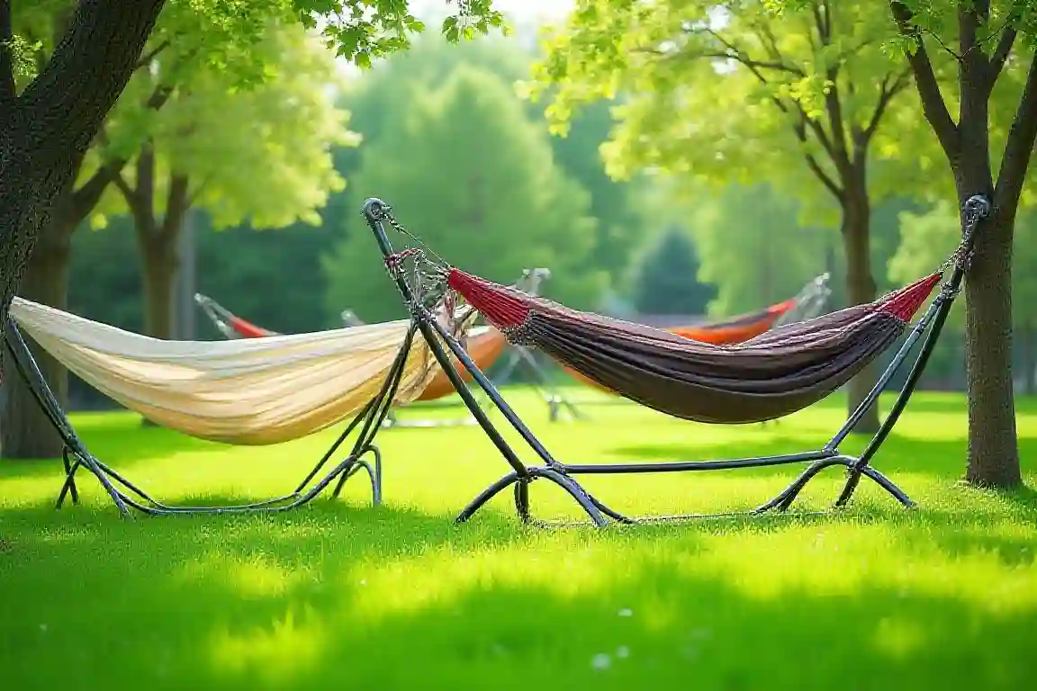 Best hammocks with stands arranged in a comfortable backyard outdoor relaxation area