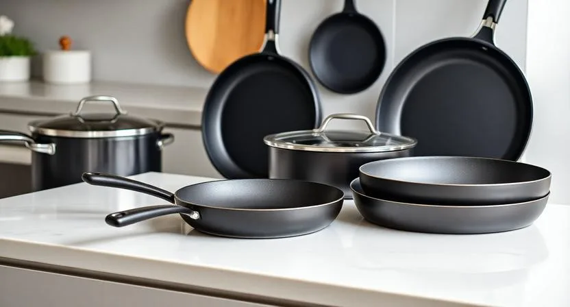 Best non-stick frying pans without Teflon arranged on a modern kitchen countertop