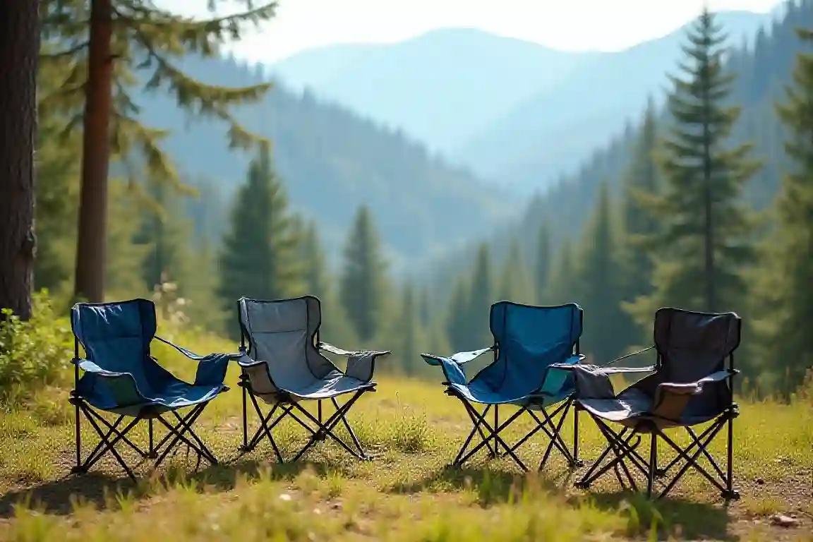 Ultralight portable camping chairs arranged outdoors for camping, hiking, backpacking, and other outdoor activities