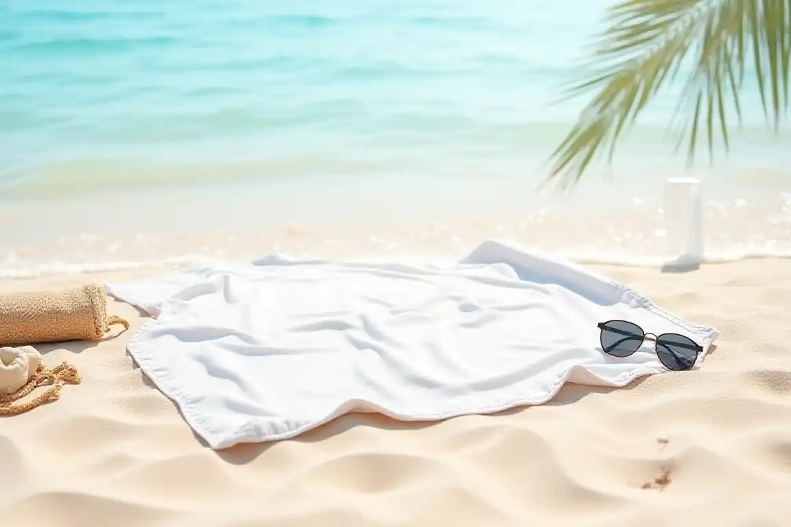 Sandproof beach blanket spread on a sunny sandy beach with outdoor beach gear and a clean comfortable surface